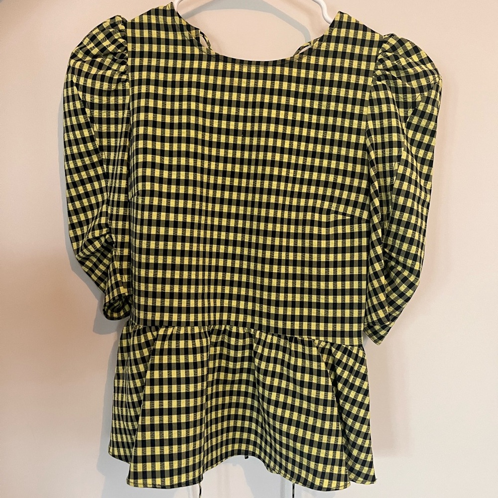 Topshop lace-up checkered blouse